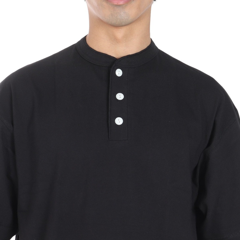 ヘルスニット（Healthknit）（メンズ）USAコットン ヘンリーネック 半袖Tシャツ HR24S-M002 BLK