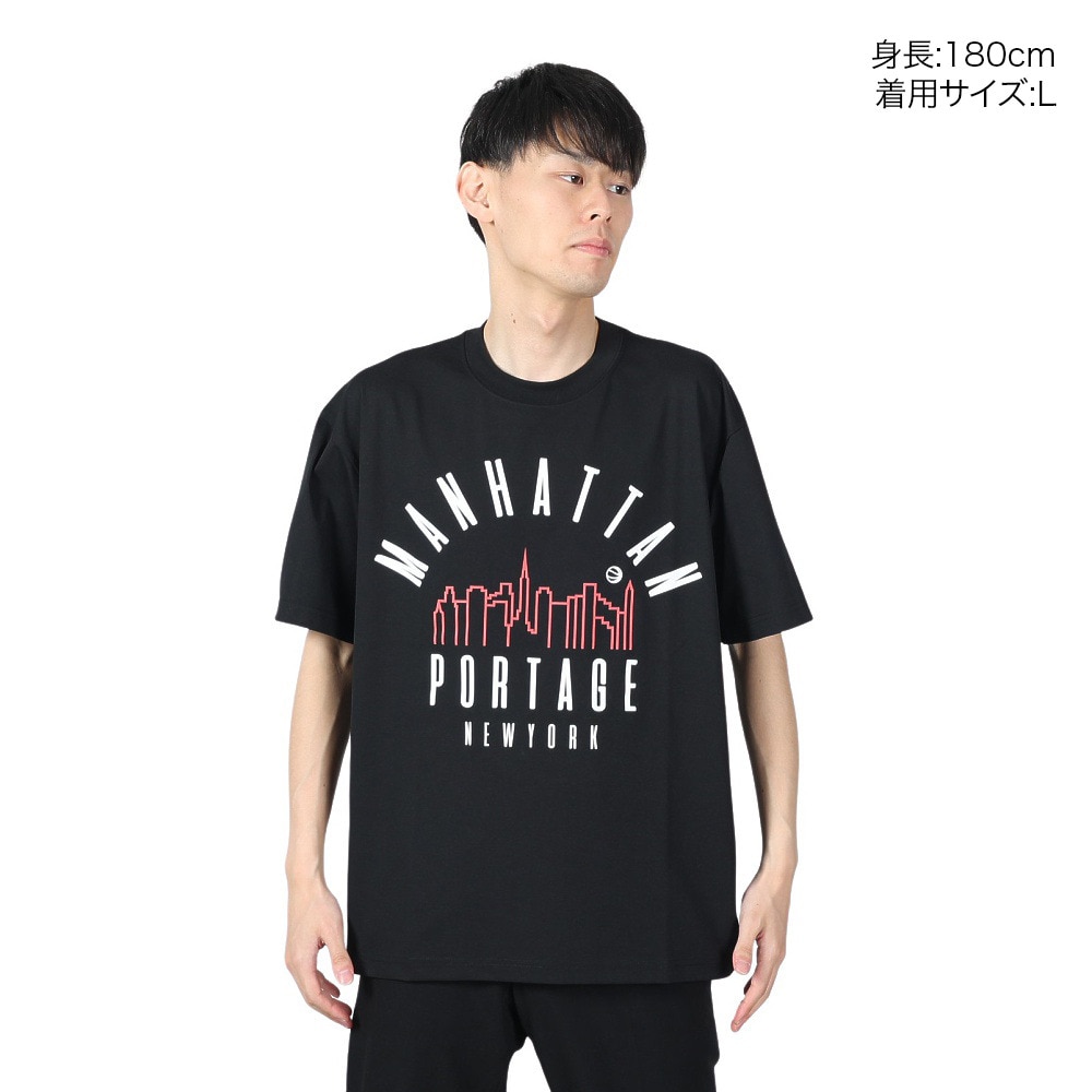マンハッタンポーテージ（ManhattanPortage）（メンズ、レディース）半袖プリントTシャツ スポルティング 24SS-MP-M574 BLK