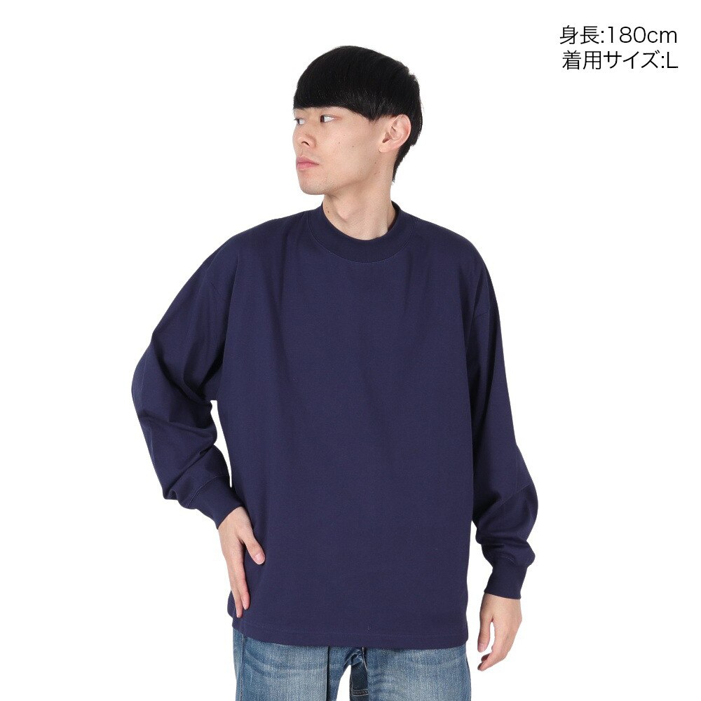 ヤックパック（YAK PAK）（メンズ）無地 モックネック ロングTシャツ 4710017-60 NAV