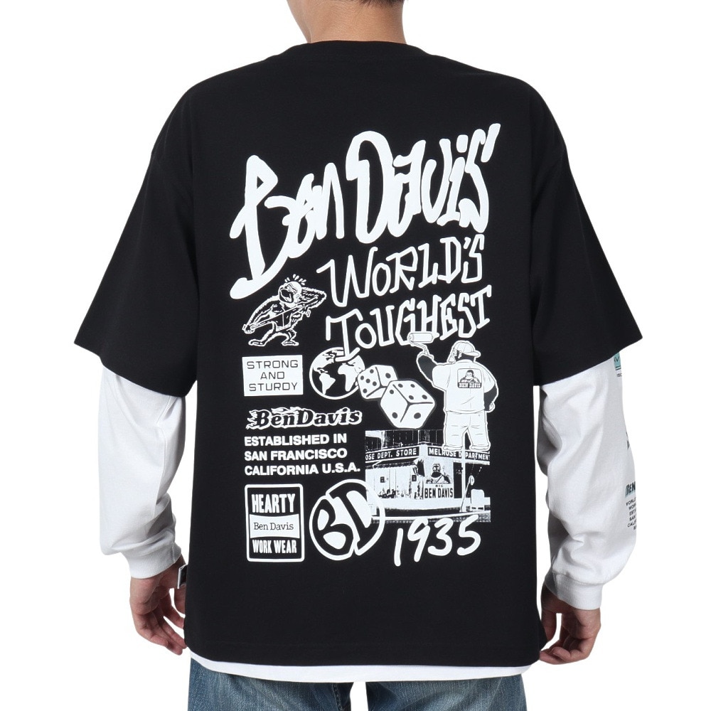 ベンデイビス（BEN DAVIS）（メンズ）長袖シャツ&半袖レイヤードTシャツ 24780035-BLK