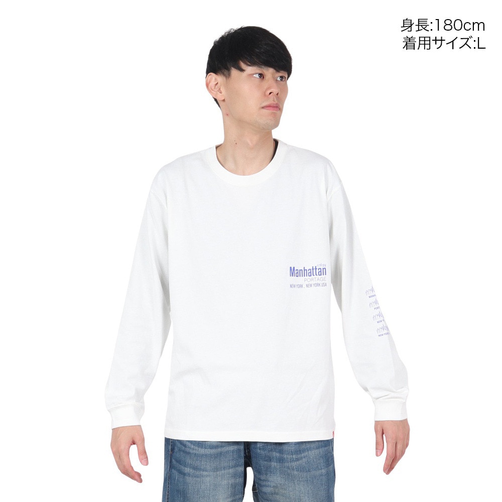 マンハッタンポーテージ（ManhattanPortage）（メンズ）ロングスリーブ プリント Tシャツ 24FW-MP-M593 WHITE