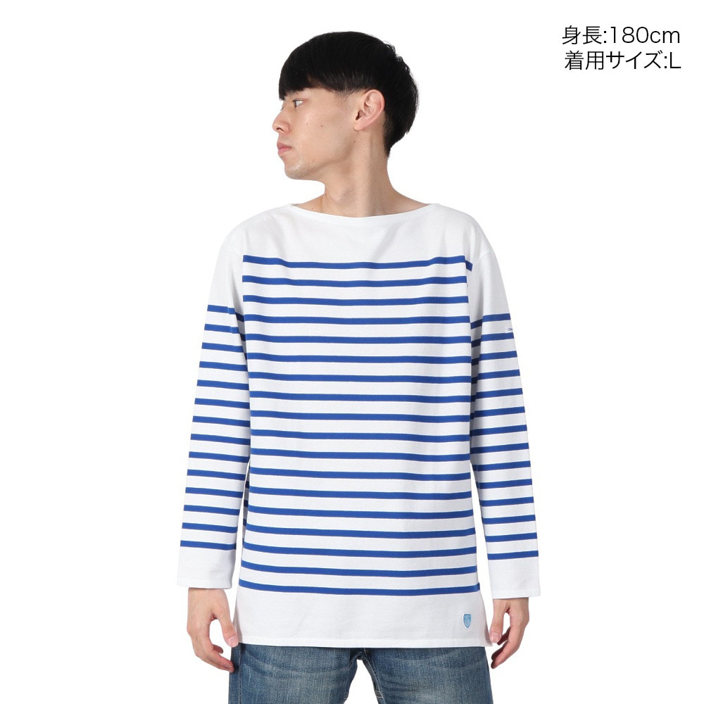 オーシバル（ORCIVAL）（メンズ）ボートネック 長袖 Rachel Basque シャツ 6101 WHITExBLEU