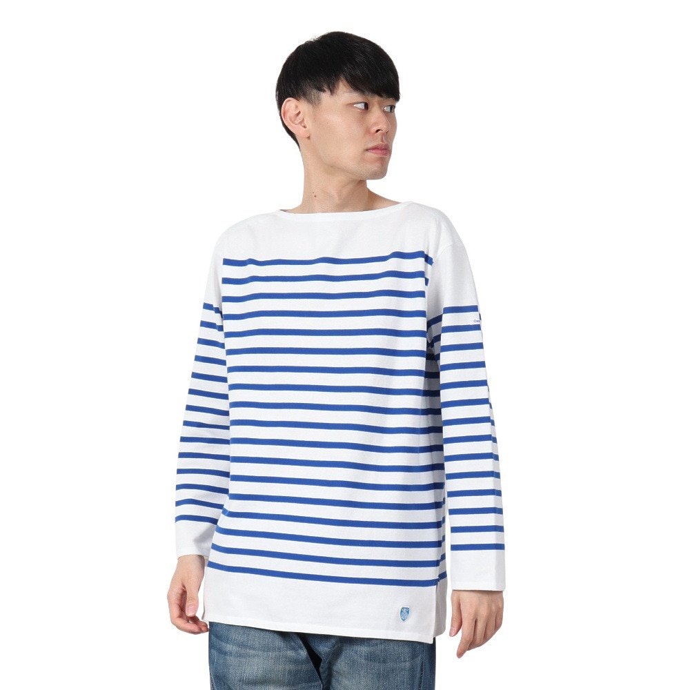 オーシバル（ORCIVAL）（メンズ）ボートネック 長袖 Rachel Basque シャツ 6101 WHITExBLEU