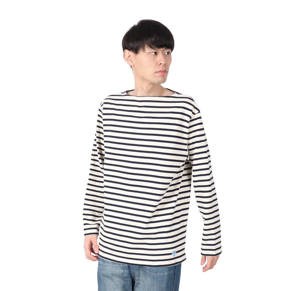 オーシバル（ORCIVAL）（メンズ、レディース）Cotton Lourd Basque ボーダー 長袖シャツ B211 ECRUxMARINE