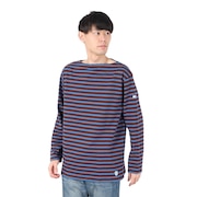 (メンズ、レディース)Cotton Lourd Basque ボーダー 長袖シャツ B211 PALISANDERxCYAN