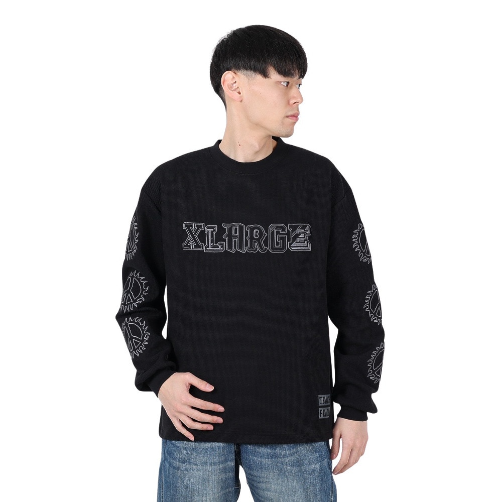 エクストララージ（XLARGE）（メンズ）キャンパス ワッフル 長袖Tシャツ 101251011015-BLACK