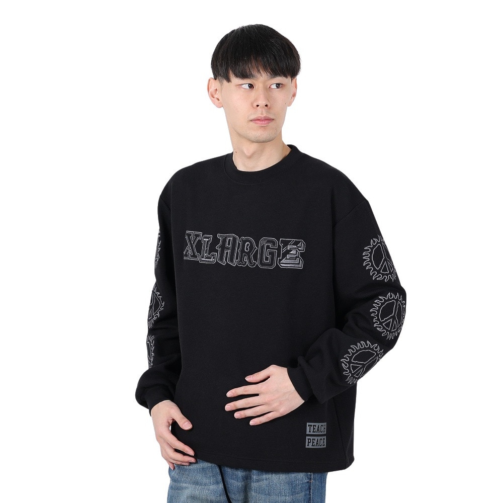 エクストララージ（XLARGE）（メンズ）キャンパス ワッフル 長袖Tシャツ 101251011015-BLACK