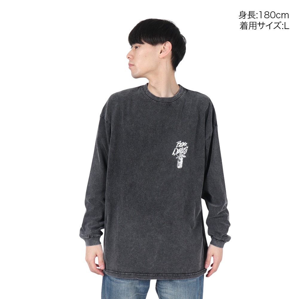 ベンデイビス（BEN DAVIS）（メンズ）VASEブリーチ加工 長袖Tシャツ 25380043-BLK