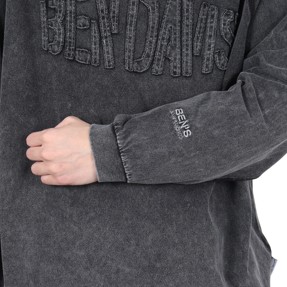 ベンデイビス（BEN DAVIS）（メンズ）パッチワーク ロゴブリーチ加工 長袖Tシャツ 25380044-BLK