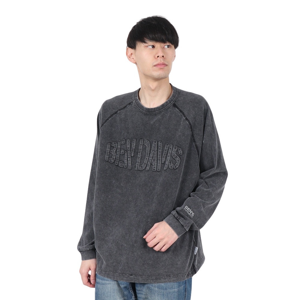 ベンデイビス（BEN DAVIS）（メンズ）パッチワーク ロゴブリーチ加工 長袖Tシャツ 25380044-BLK