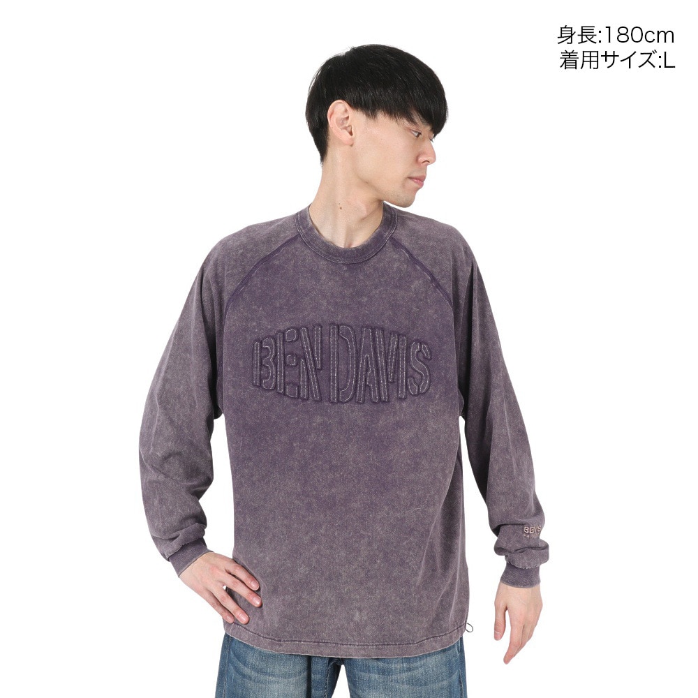 ベンデイビス（BEN DAVIS）（メンズ）パッチワーク ロゴブリーチ加工 長袖Tシャツ 25380044-PUL
