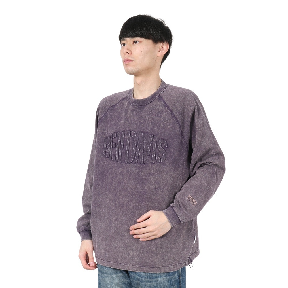ベンデイビス（BEN DAVIS）（メンズ）パッチワーク ロゴブリーチ加工 長袖Tシャツ 25380044-PUL