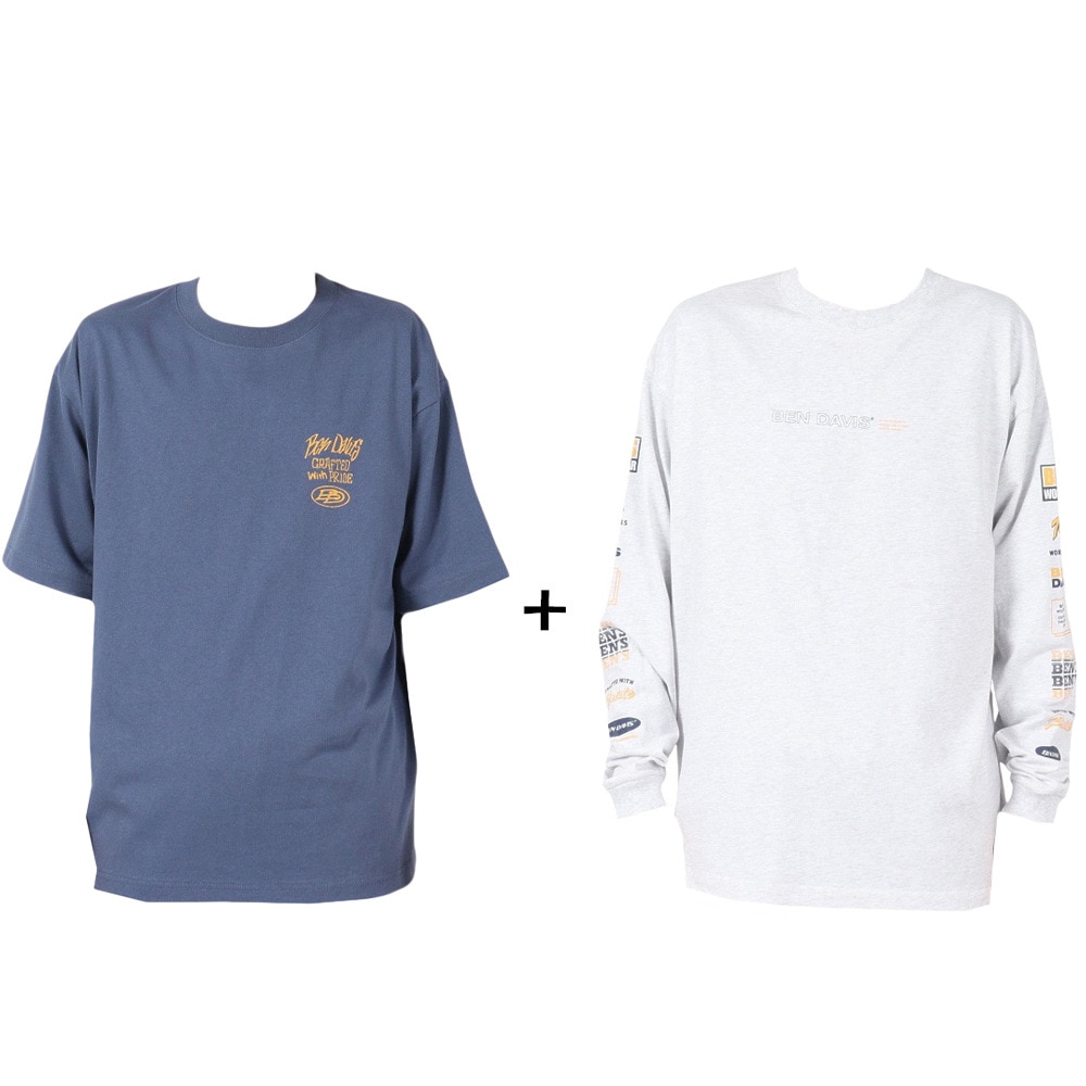 ベンデイビス（BEN DAVIS）（メンズ）長袖 半袖 レイヤードTシャツセット タギングロゴ 25380047-BGRY