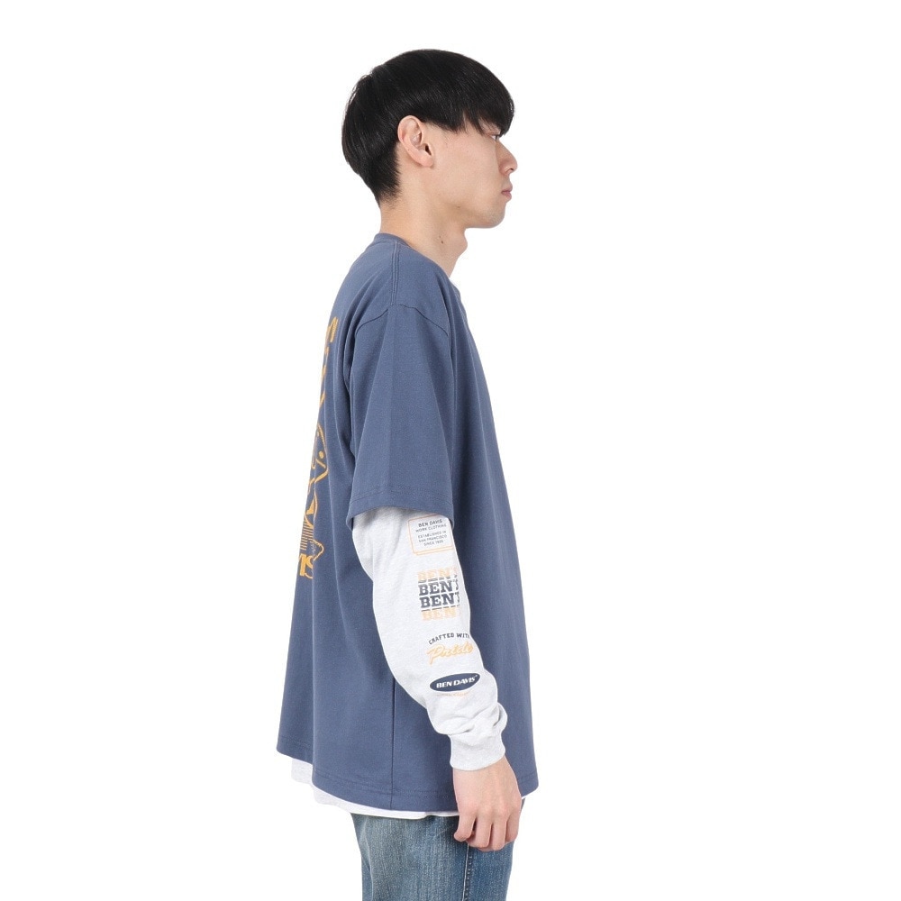 ベンデイビス（BEN DAVIS）（メンズ）長袖 半袖 レイヤードTシャツセット タギングロゴ 25380047-BGRY