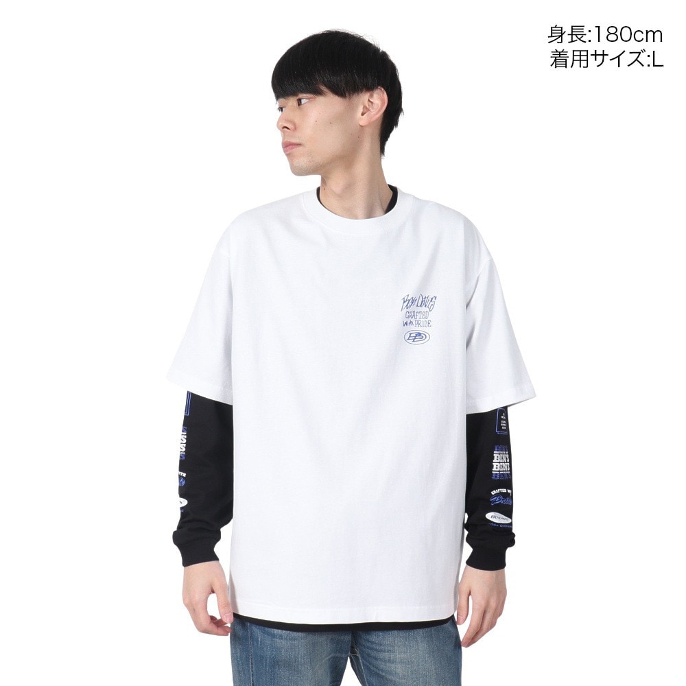 ベンデイビス（BEN DAVIS）（メンズ）長袖 半袖 レイヤードTシャツセット タギングロゴ 25380047-WHT
