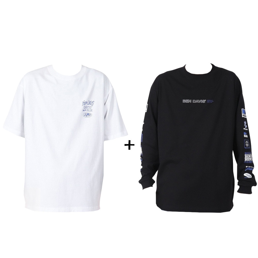 ベンデイビス（BEN DAVIS）（メンズ）長袖 半袖 レイヤードTシャツセット タギングロゴ 25380047-WHT