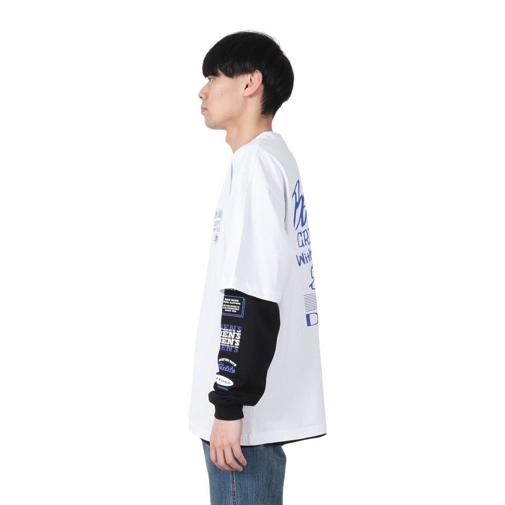ベンデイビス（BEN DAVIS）（メンズ）長袖 半袖 レイヤードTシャツセット タギングロゴ 25380047-WHT