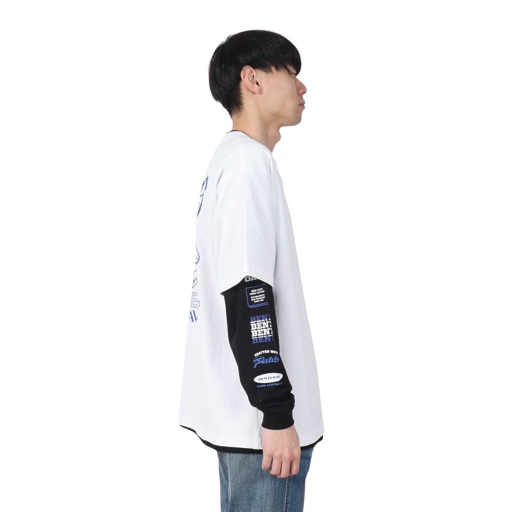 ベンデイビス（BEN DAVIS）（メンズ）長袖 半袖 レイヤードTシャツセット タギングロゴ 25380047-WHT
