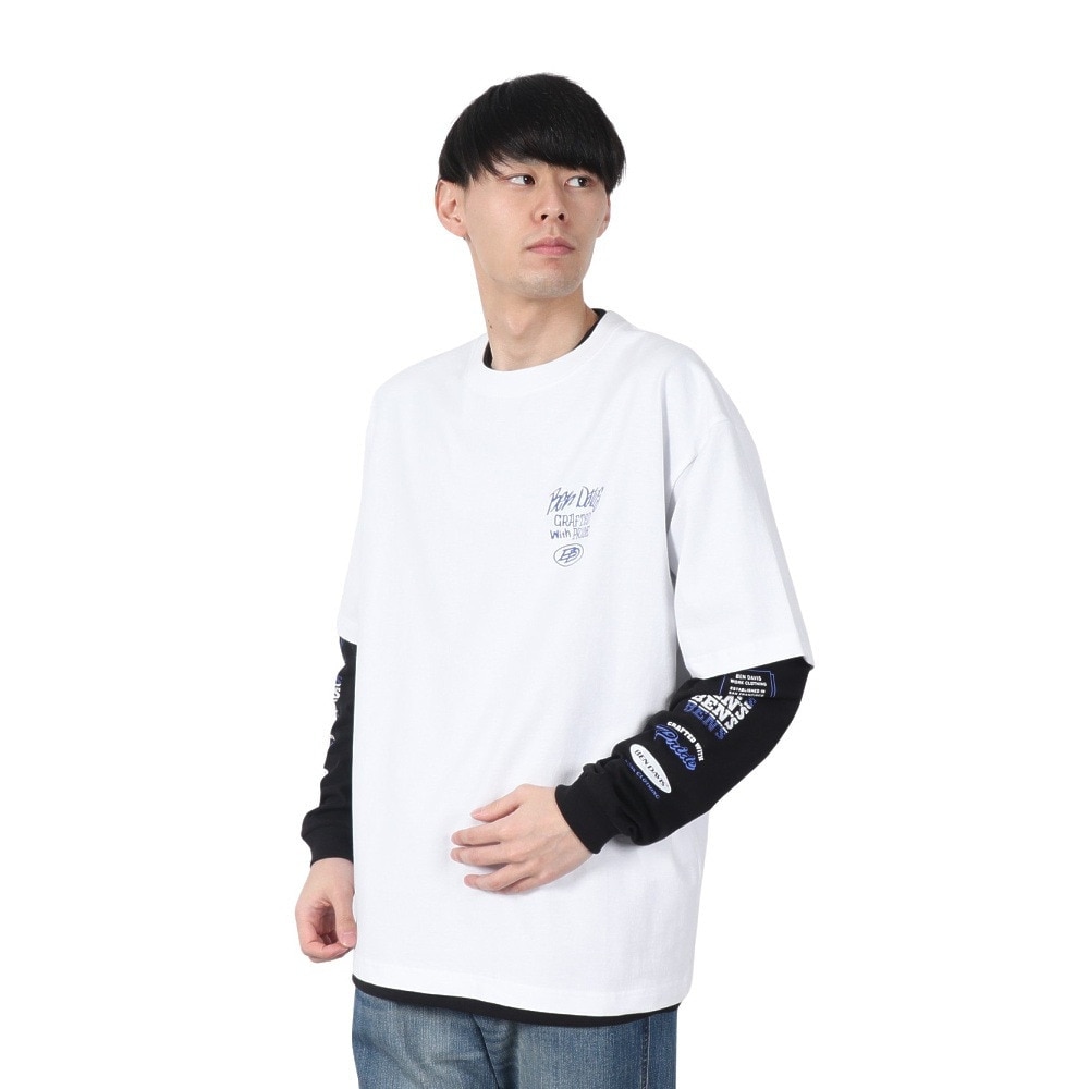 ベンデイビス（BEN DAVIS）（メンズ）長袖 半袖 レイヤードTシャツセット タギングロゴ 25380047-WHT