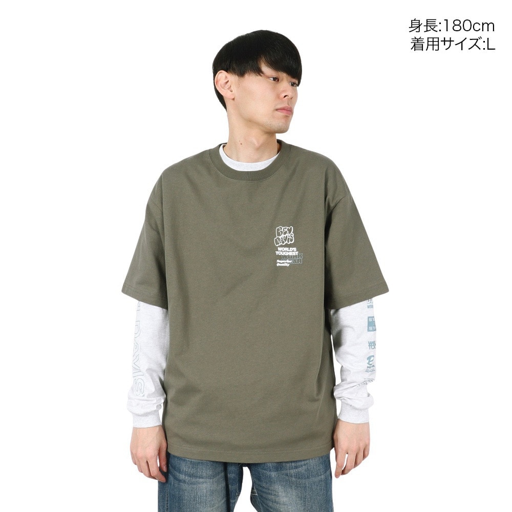 ベンデイビス（BEN DAVIS）（メンズ）長袖 半袖 レイヤードTシャツセット フォト 25380048-OLI