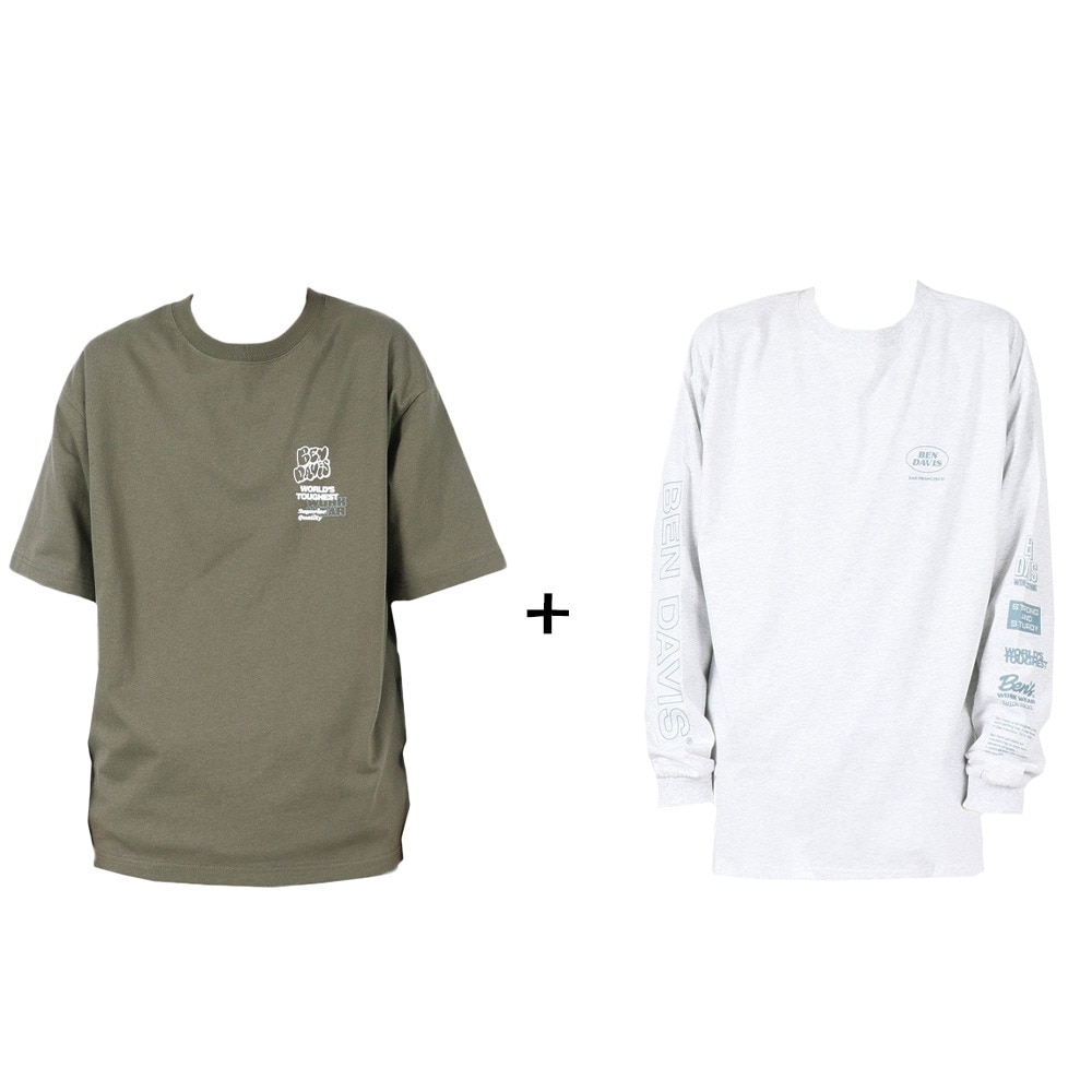 ベンデイビス（BEN DAVIS）（メンズ）長袖 半袖 レイヤードTシャツセット フォト 25380048-OLI