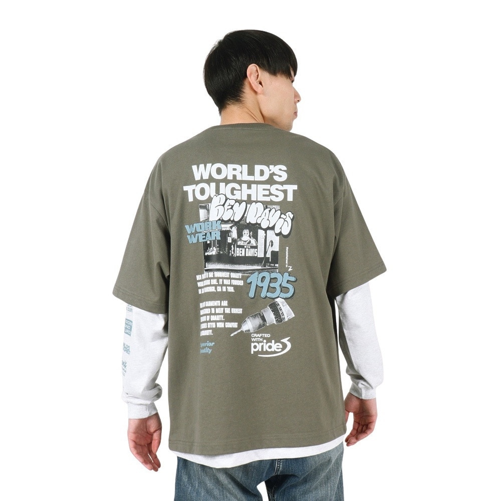 ベンデイビス（BEN DAVIS）（メンズ）長袖 半袖 レイヤードTシャツセット フォト 25380048-OLI