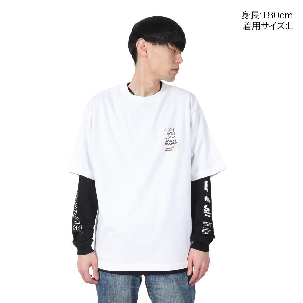 ベンデイビス（BEN DAVIS）（メンズ）長袖 半袖 レイヤードTシャツセット フォト 25380048-WHT