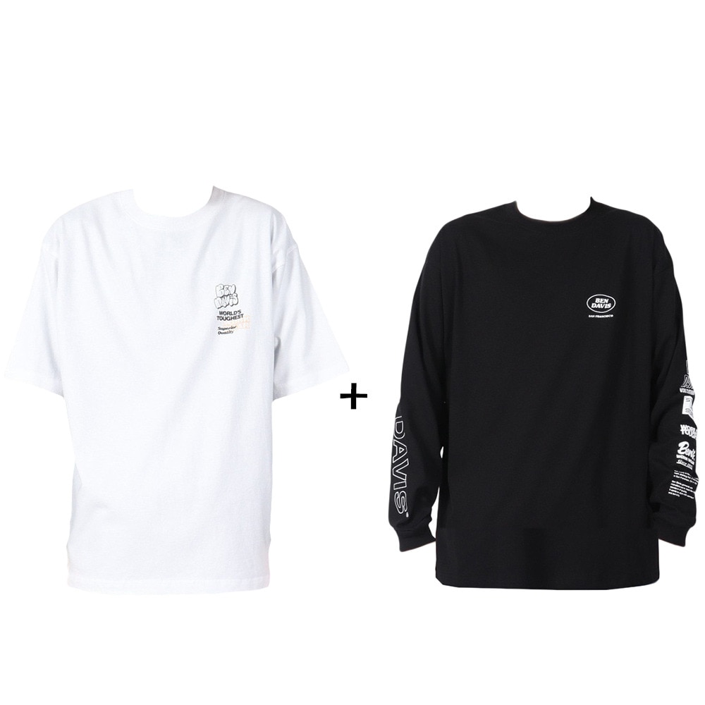 ベンデイビス（BEN DAVIS）（メンズ）長袖 半袖 レイヤードTシャツセット フォト 25380048-WHT