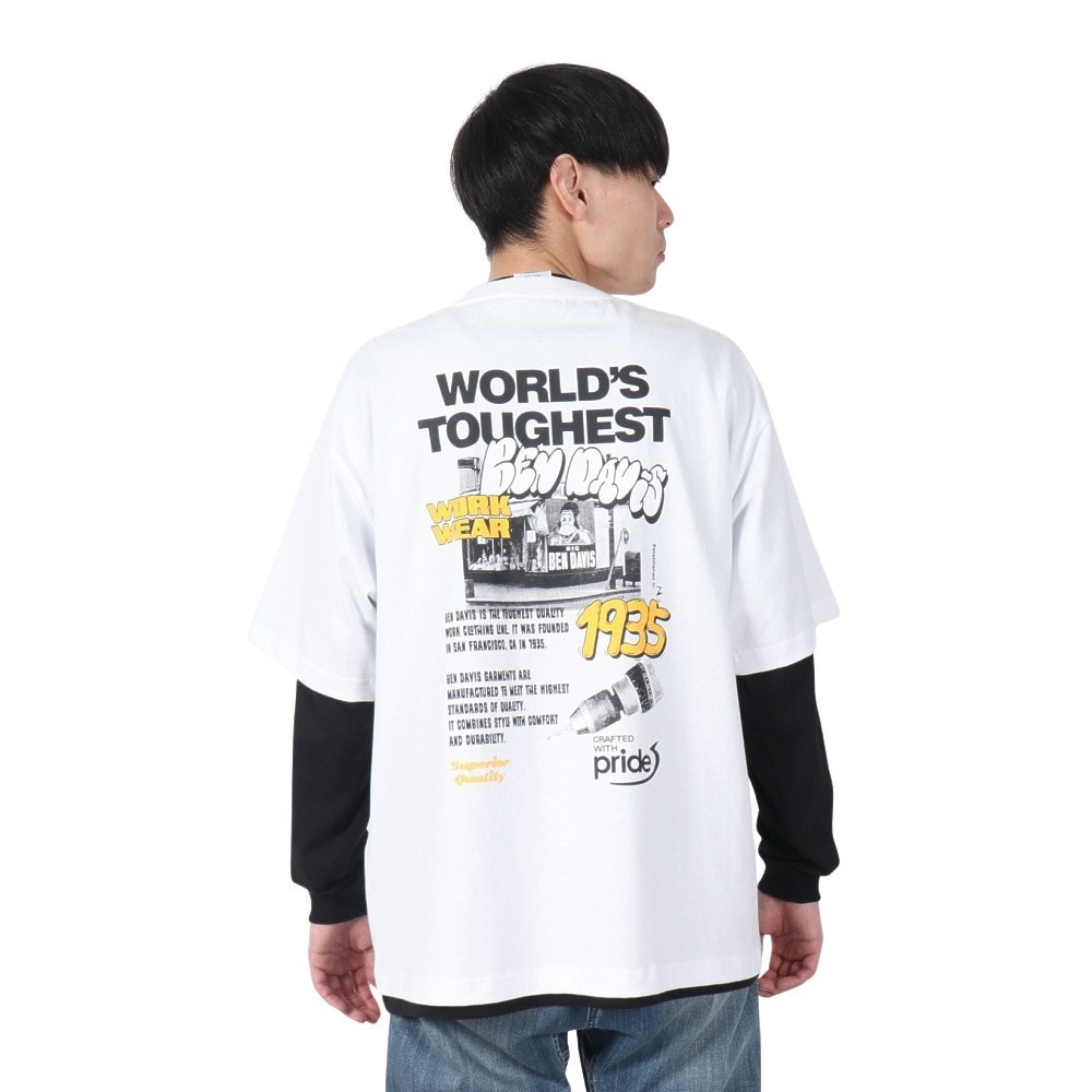 ベンデイビス（BEN DAVIS）（メンズ）長袖 半袖 レイヤードTシャツセット フォト 25380048-WHT
