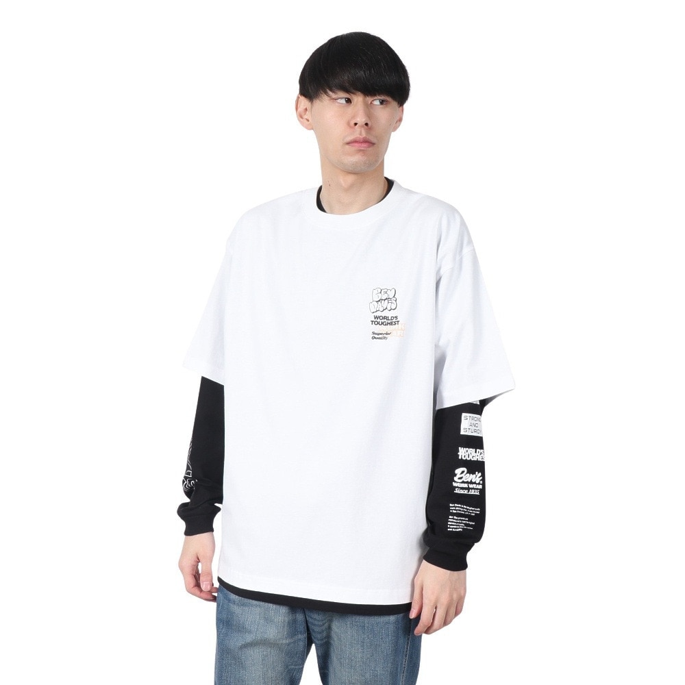 ベンデイビス（BEN DAVIS）（メンズ）長袖 半袖 レイヤードTシャツセット フォト 25380048-WHT