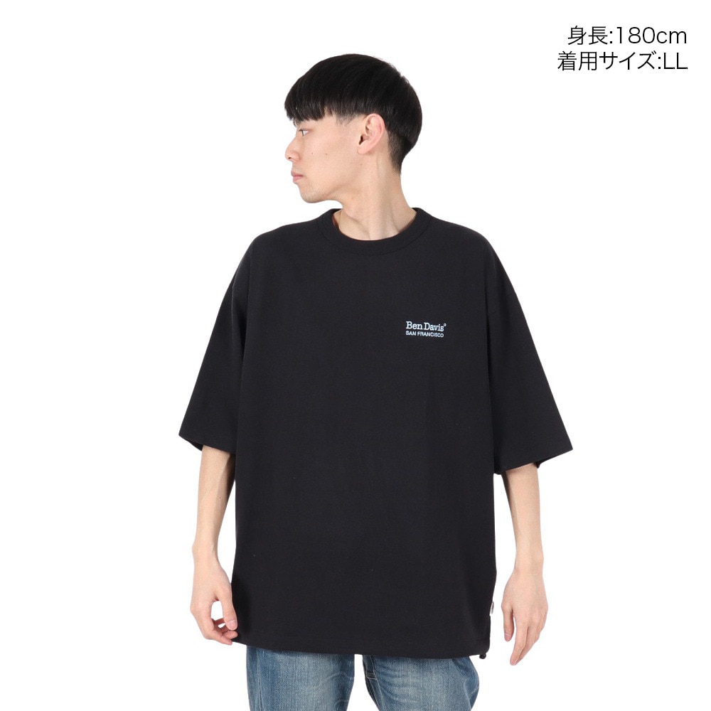 ベンデイビス（BEN DAVIS）（メンズ）ドローコード付ヘビーウェイト ワンポイントロゴ 半袖Tシャツ 25580003-BLK