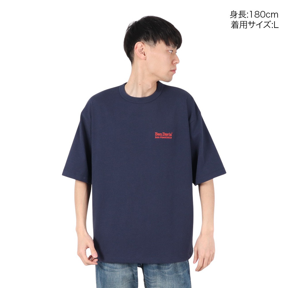 ベンデイビス（BEN DAVIS）（メンズ）ドローコード付ヘビーウェイト ワンポイントロゴ 半袖Tシャツ 25580003-NVY
