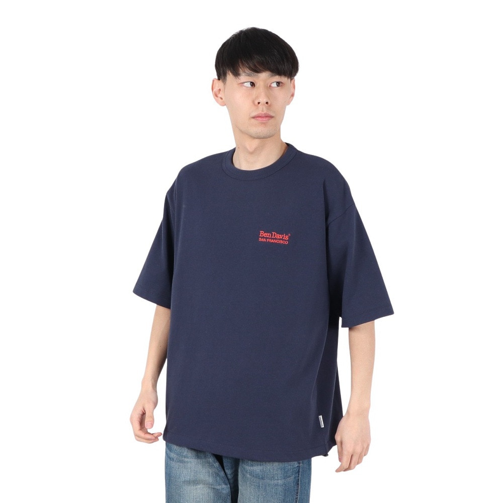 ベンデイビス（BEN DAVIS）（メンズ）ドローコード付ヘビーウェイト ワンポイントロゴ 半袖Tシャツ 25580003-NVY