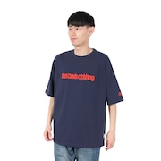 (メンズ)ドローコード付 ヘビーウェイト 半袖Tシャツ 胸ロゴ 25580004-NVY