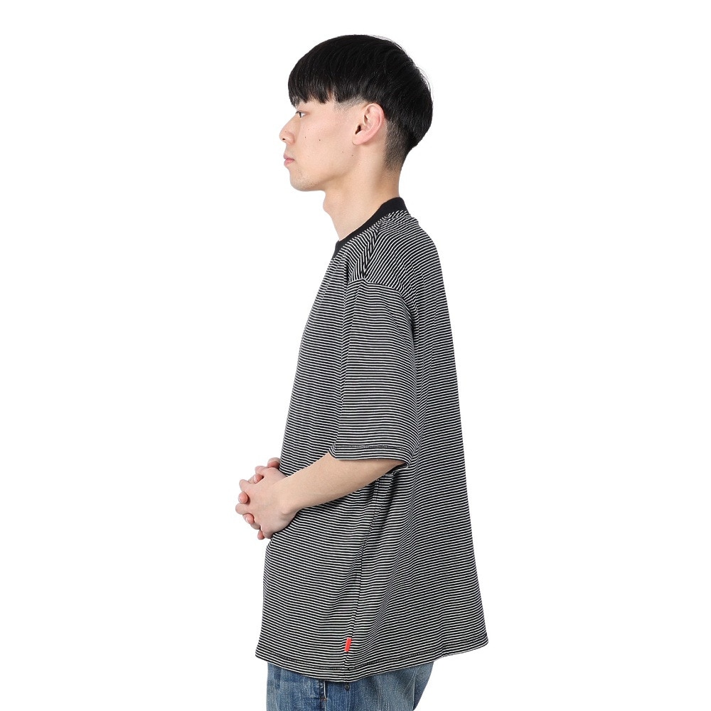 ヘルスニット（Healthknit）（メンズ）ナローボーダー ワイドクルーネック 半袖Tシャツ 51033 BLK/NAT