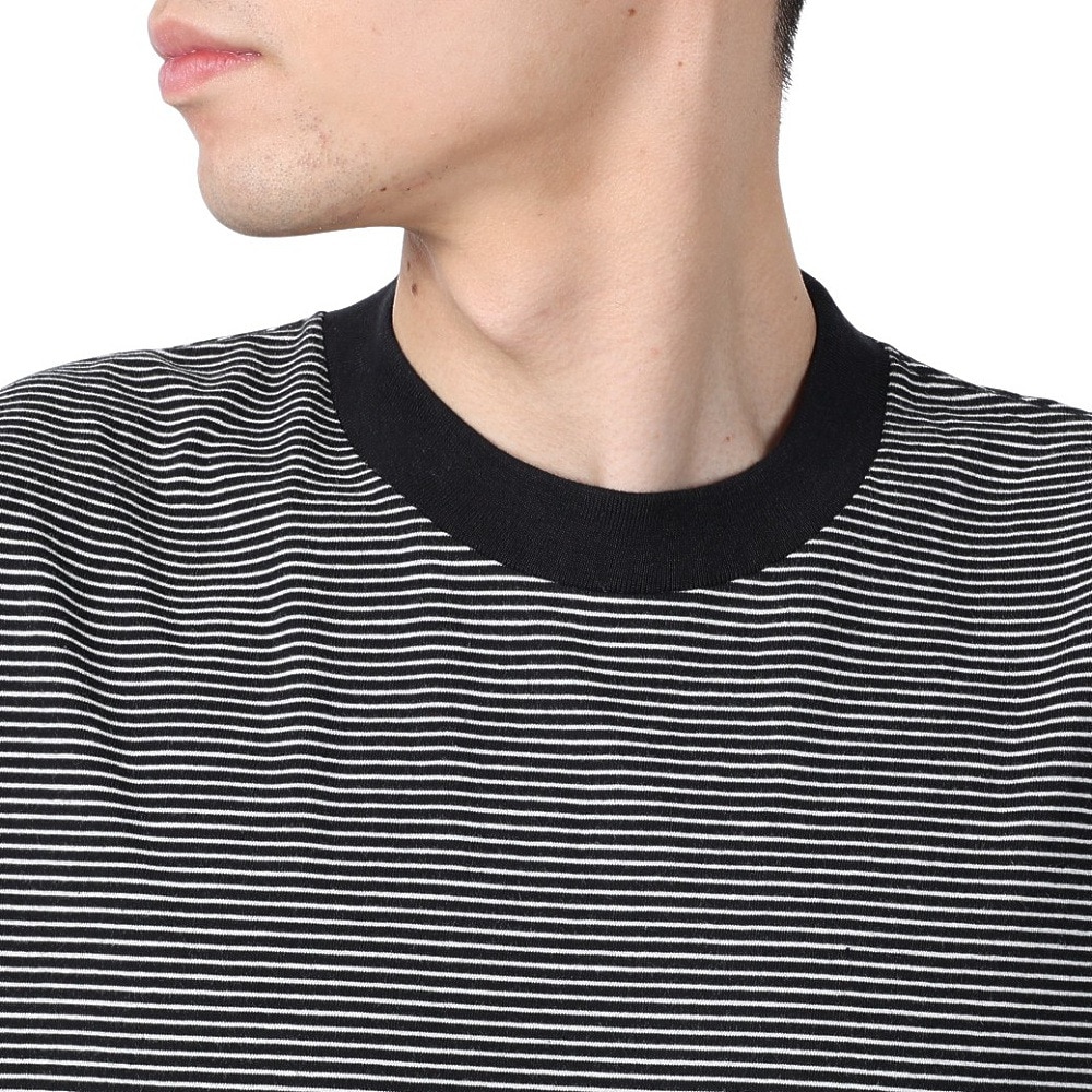ヘルスニット（Healthknit）（メンズ）ナローボーダー ワイドクルーネック 半袖Tシャツ 51033 BLK/NAT