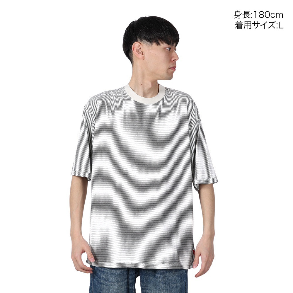 ヘルスニット（Healthknit）（メンズ）ナローボーダー ワイドクルーネック 半袖Tシャツ 51033 NAT/BLK