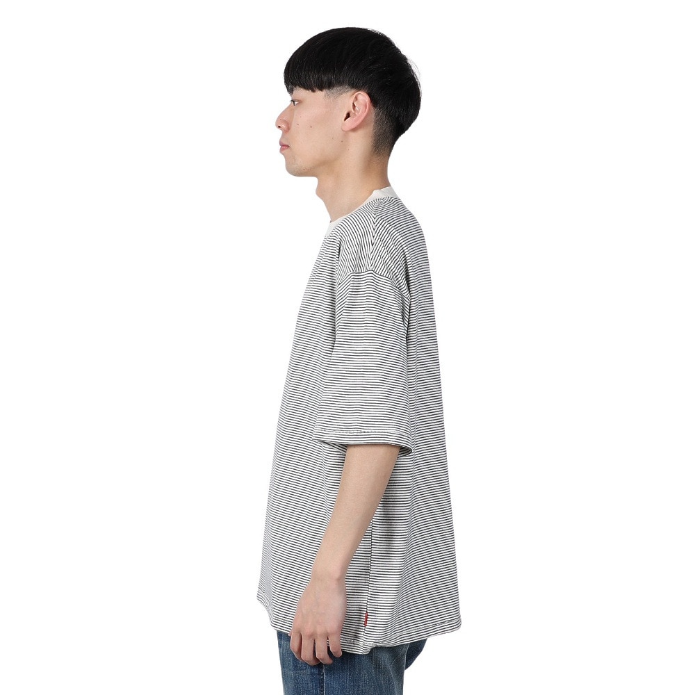 ヘルスニット（Healthknit）（メンズ）ナローボーダー ワイドクルーネック 半袖Tシャツ 51033 NAT/BLK