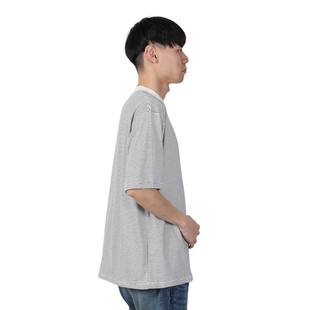 ヘルスニット（Healthknit）（メンズ）ナローボーダー ワイドクルーネック 半袖Tシャツ 51033 NAT/BLK