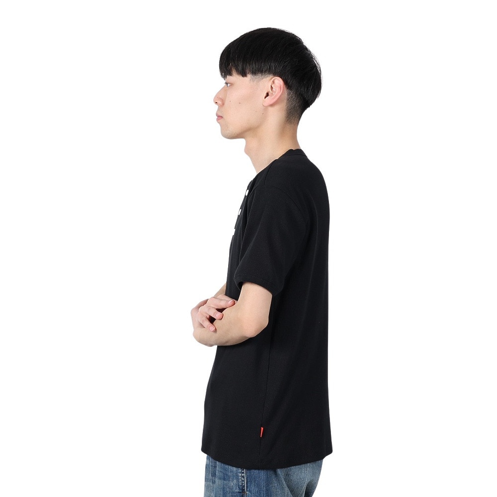 ヘルスニット（Healthknit）（メンズ）ヘビーウェイトリブ ヘンリーネック 半袖Tシャツ 53016 BLK