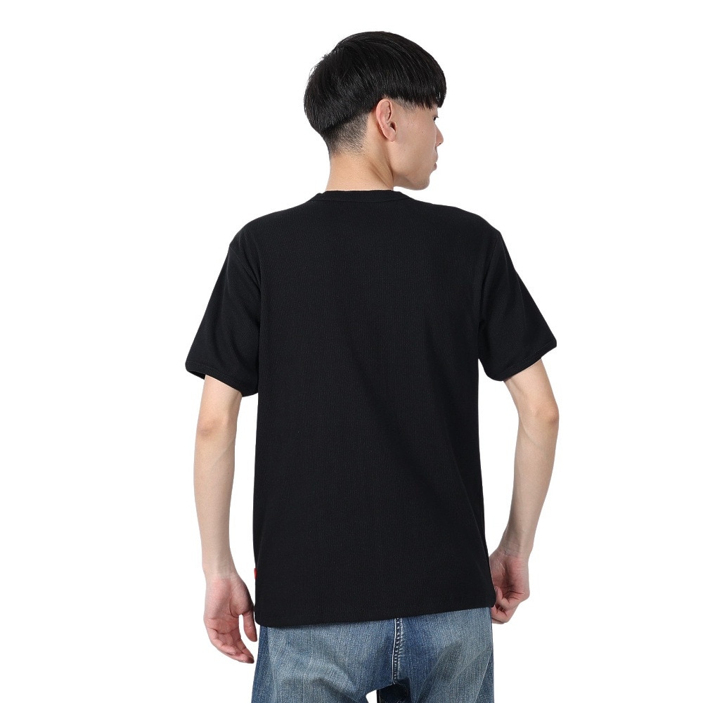 ヘルスニット（Healthknit）（メンズ）ヘビーウェイトリブ ヘンリーネック 半袖Tシャツ 53016 BLK
