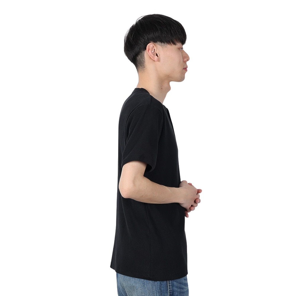 ヘルスニット（Healthknit）（メンズ）ヘビーウェイトリブ ヘンリーネック 半袖Tシャツ 53016 BLK