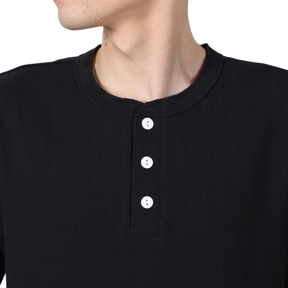 ヘルスニット（Healthknit）（メンズ）ヘビーウェイトリブ ヘンリーネック 半袖Tシャツ 53016 BLK