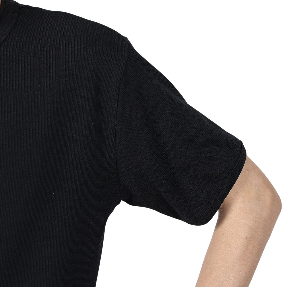 ヘルスニット（Healthknit）（メンズ）ヘビーウェイトリブ ヘンリーネック 半袖Tシャツ 53016 BLK