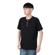 (メンズ)ヘビーウェイトリブ ヘンリーネック 半袖Tシャツ 53016 BLK