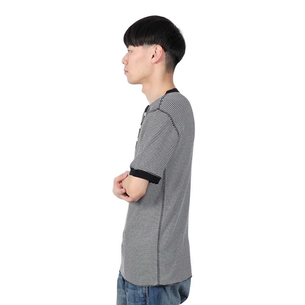 ヘルスニット（Healthknit）（メンズ）ベーシックワッフル ヘンリーネック 半袖Tシャツ 601S BLK/OFF