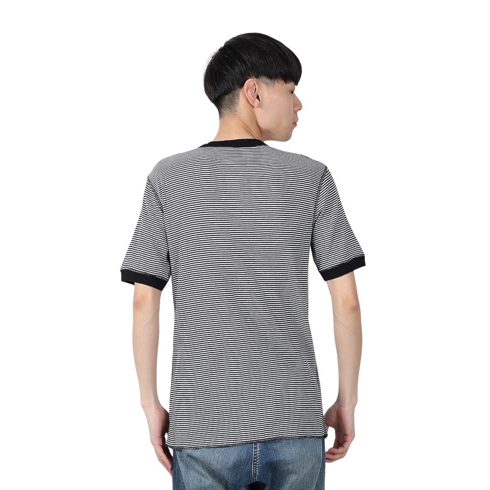 ヘルスニット（Healthknit）（メンズ）ベーシックワッフル ヘンリーネック 半袖Tシャツ 601S BLK/OFF