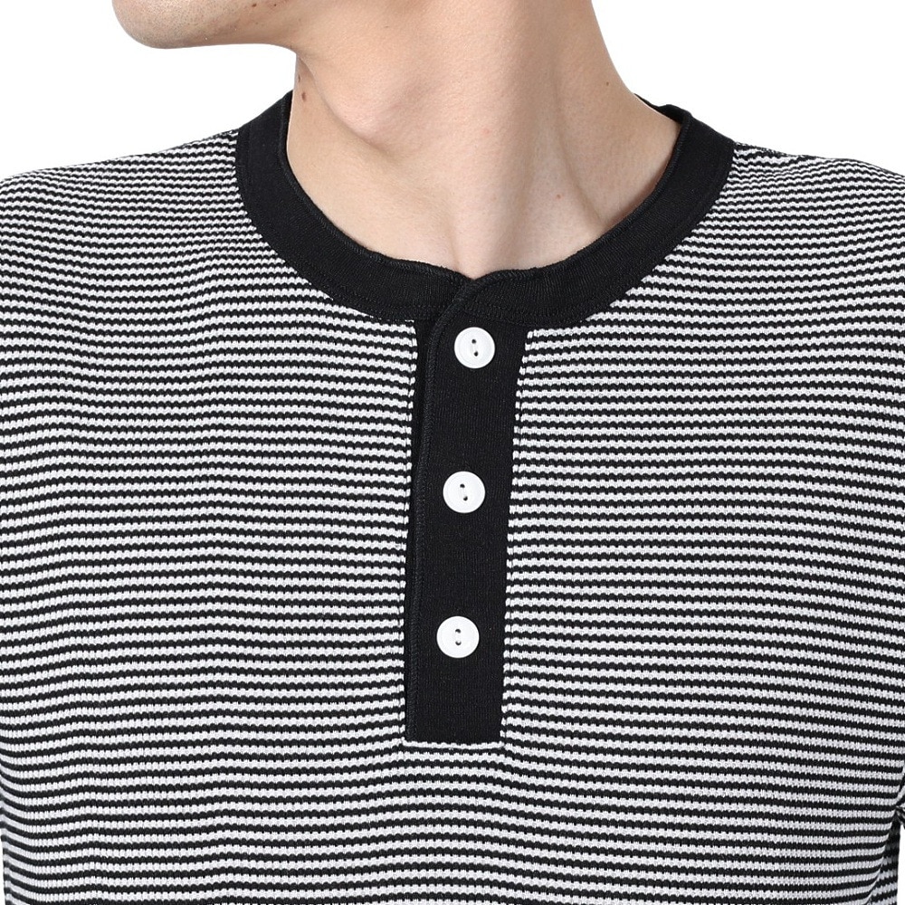 ヘルスニット（Healthknit）（メンズ）ベーシックワッフル ヘンリーネック 半袖Tシャツ 601S BLK/OFF
