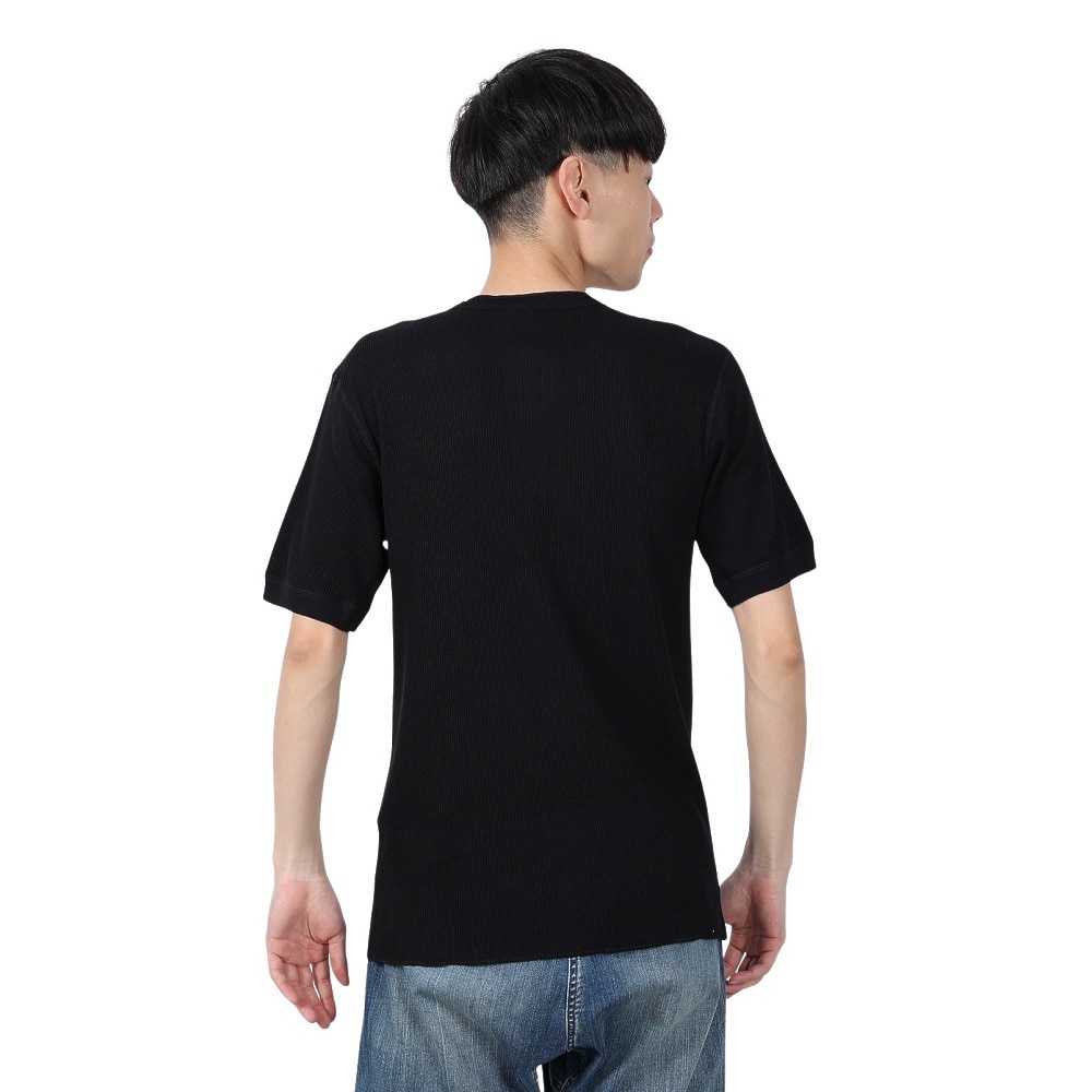 ヘルスニット（Healthknit）（メンズ）ベーシックワッフル ヘンリーネック 半袖Tシャツ 601S BLK