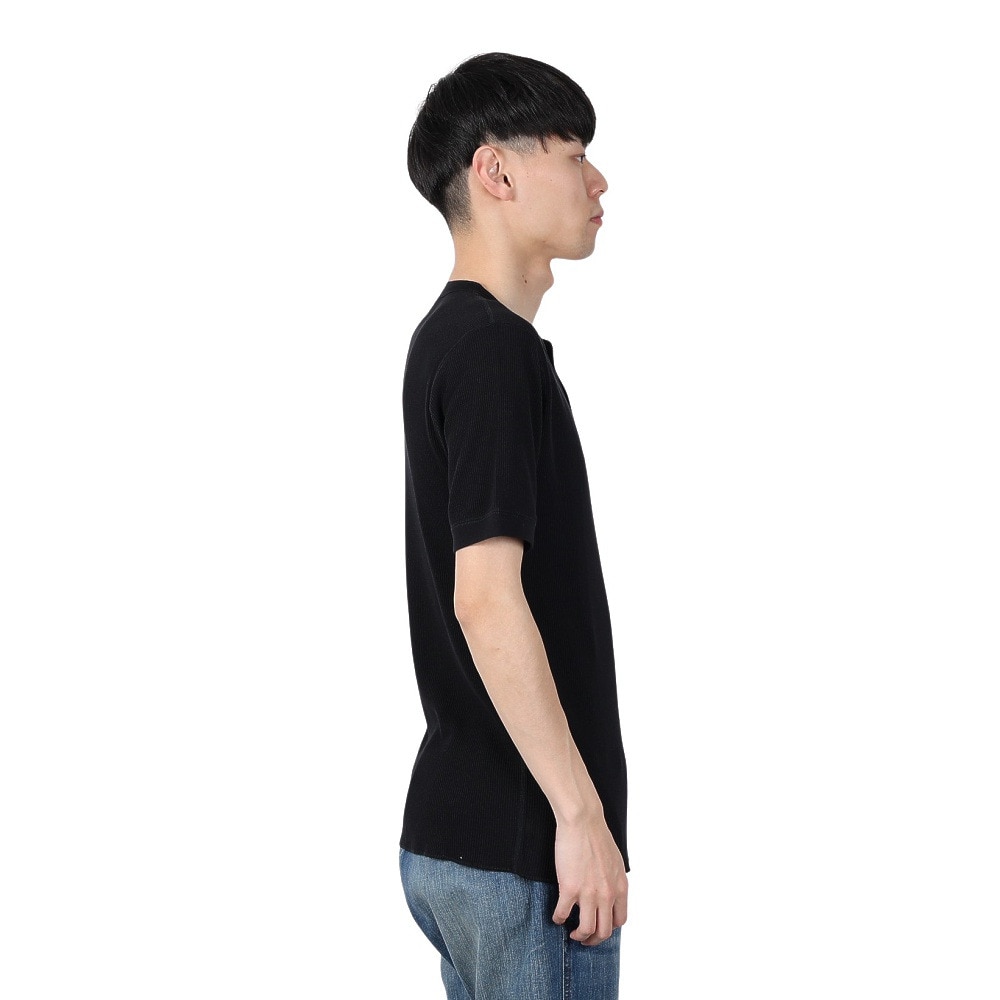 ヘルスニット（Healthknit）（メンズ）ベーシックワッフル ヘンリーネック 半袖Tシャツ 601S BLK